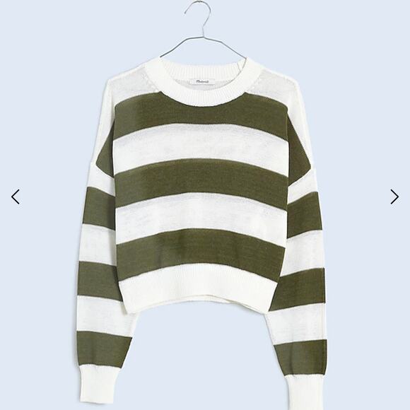 Madewell Sweater Womens Medium White Green Stripe Loose Knit Crewneck - Picture 14 of 14
